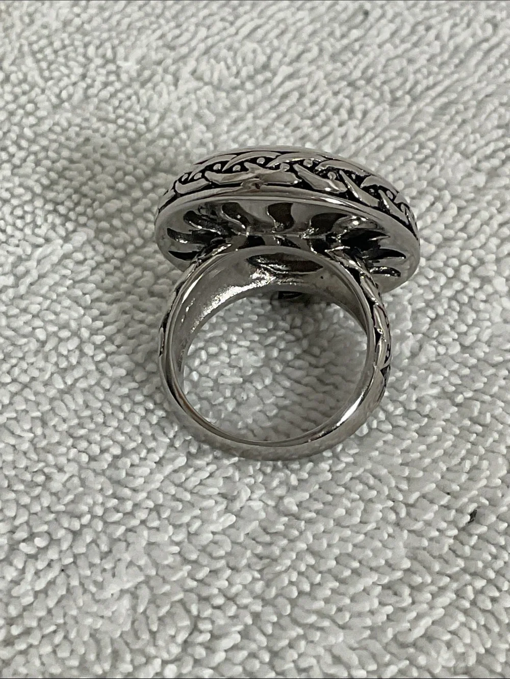 Stainless Steel Pave Crystal Disc Statement Ring Celtic Woven Band Size 8